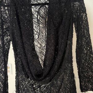 NWT Black Sheer Lace Maxi Dress | Zara — Long Sleeve — Cowl Neck